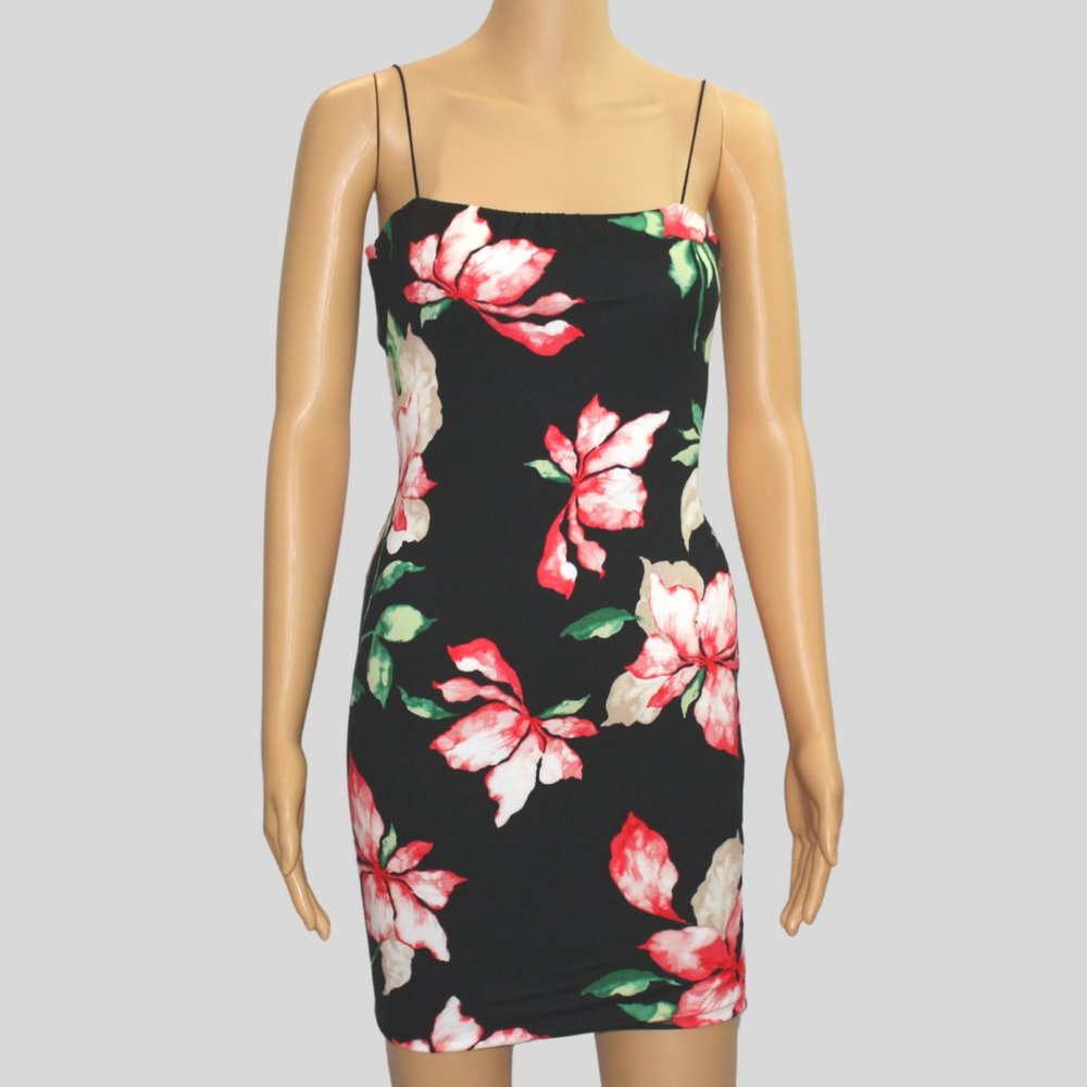 Black Mini Dress with Floral Design